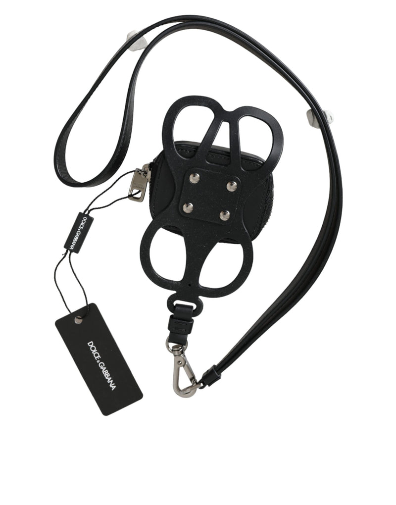 Dolce &amp; Gabbana zwarte kalfsleren DG-logo portemonnee met lanyard