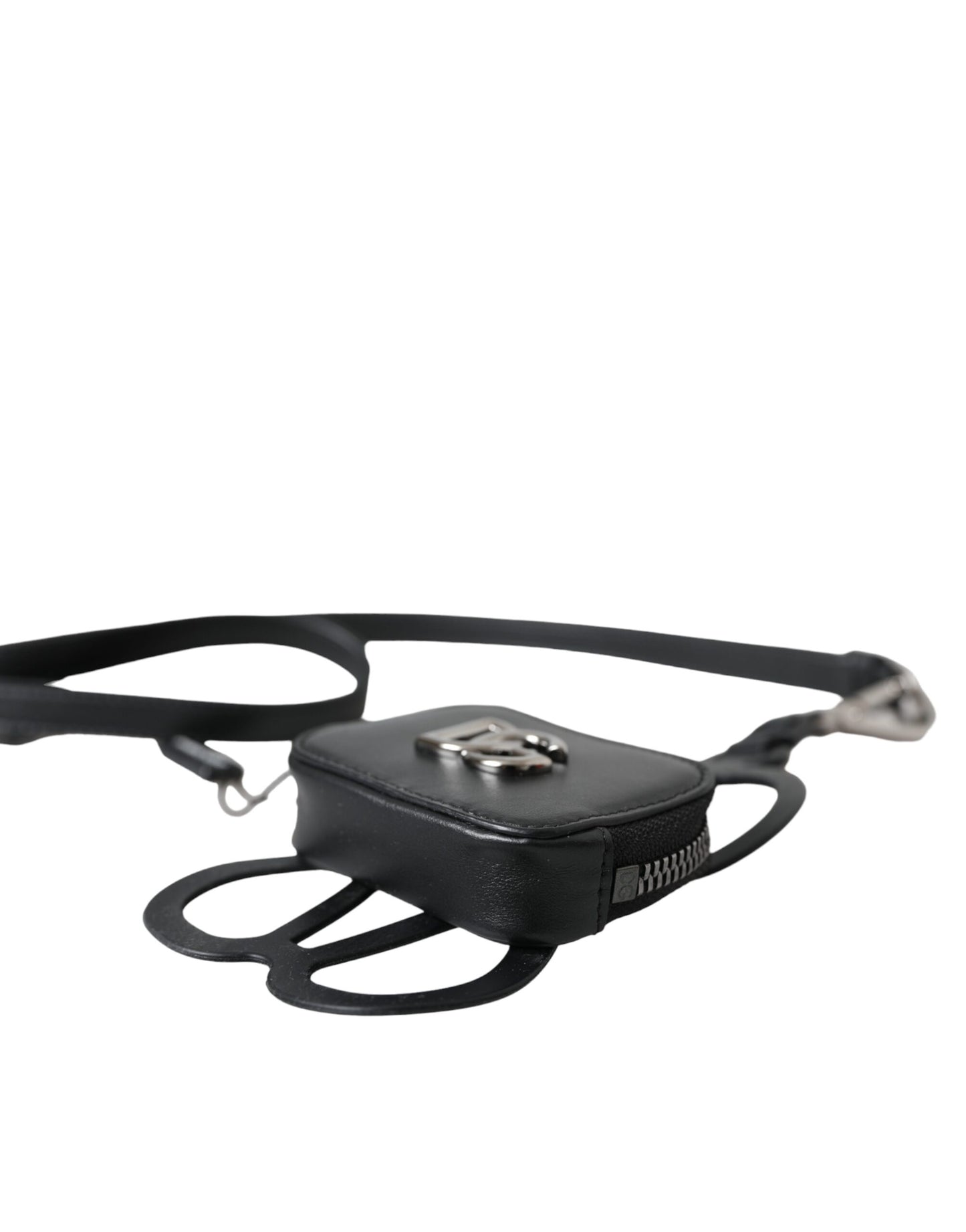 Dolce & Gabbana zwarte kalfsleren DG-logo portemonnee met lanyard