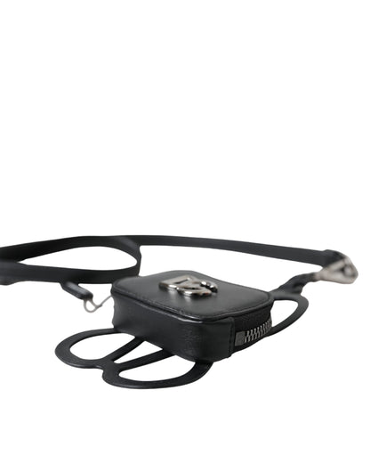 Dolce & Gabbana zwarte kalfsleren DG-logo portemonnee met lanyard