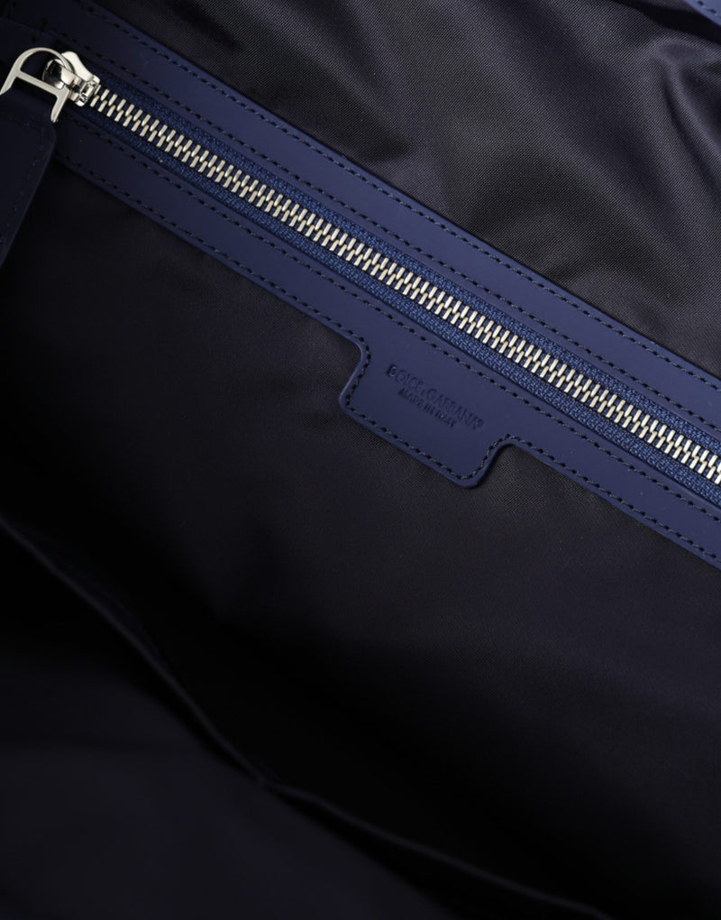 Sac de voyage à bandoulière Dolce & Gabbana en nylon bleu et cuir de veau
