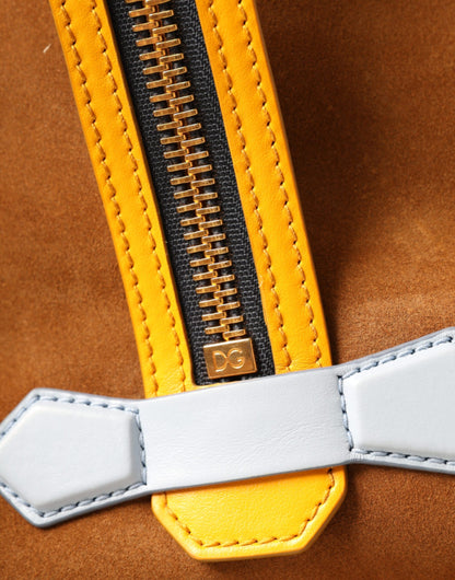 Sac à dos Dolce & Gabbana en cuir suédé marron et jaune avec logo