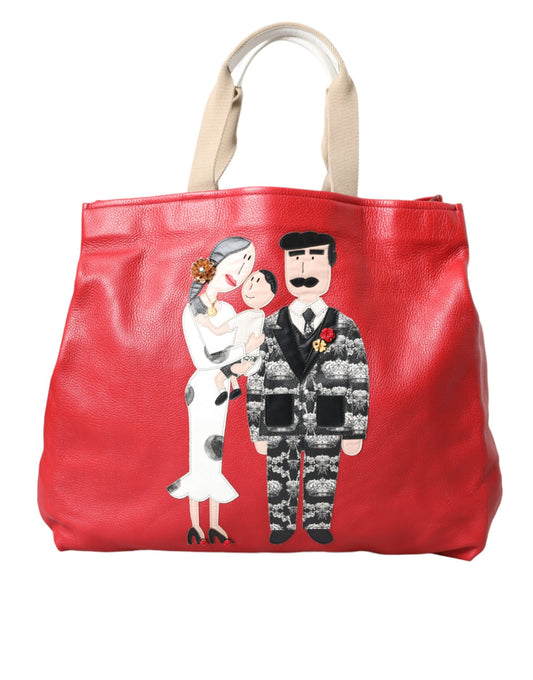Sac cabas Dolce & Gabbana en cuir rouge avec patch #DGFamily