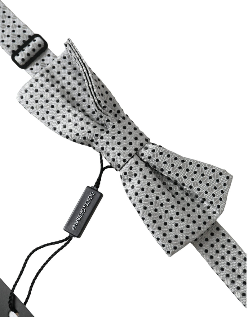 Dolce &amp; Gabbana Grijze Zijden Polka Dot Verstelbare Hals Heren Papillon Strik