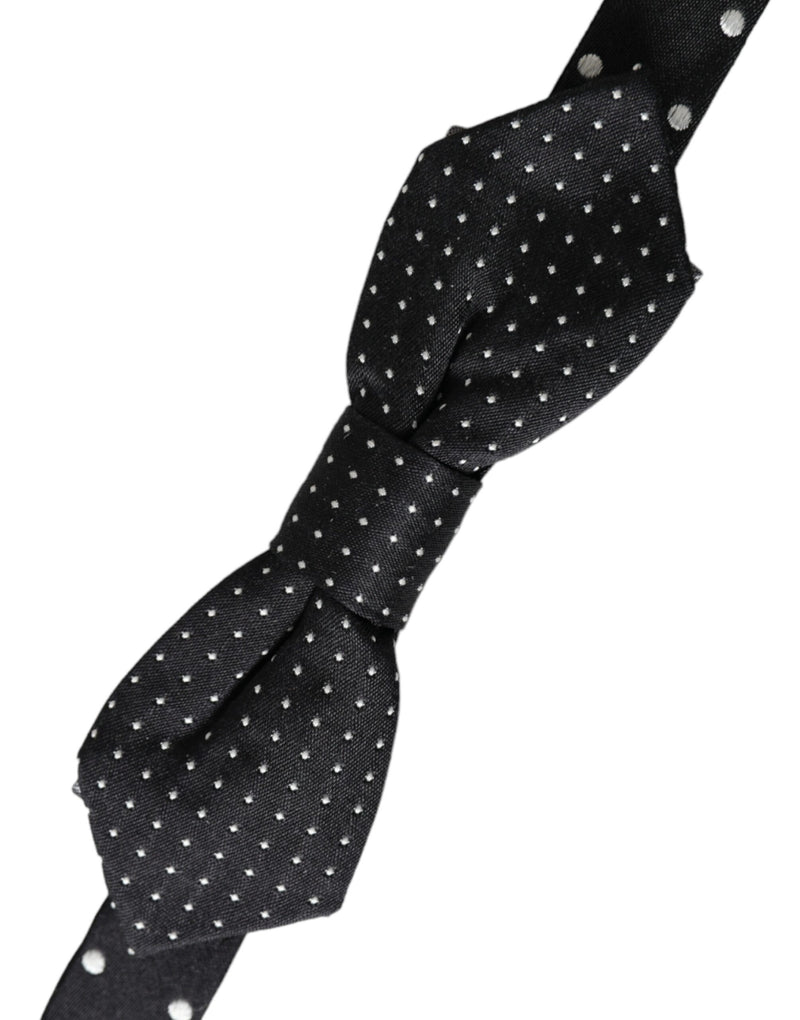 Nœud papillon ajustable en soie noire à pois Dolce &amp; Gabbana pour homme
