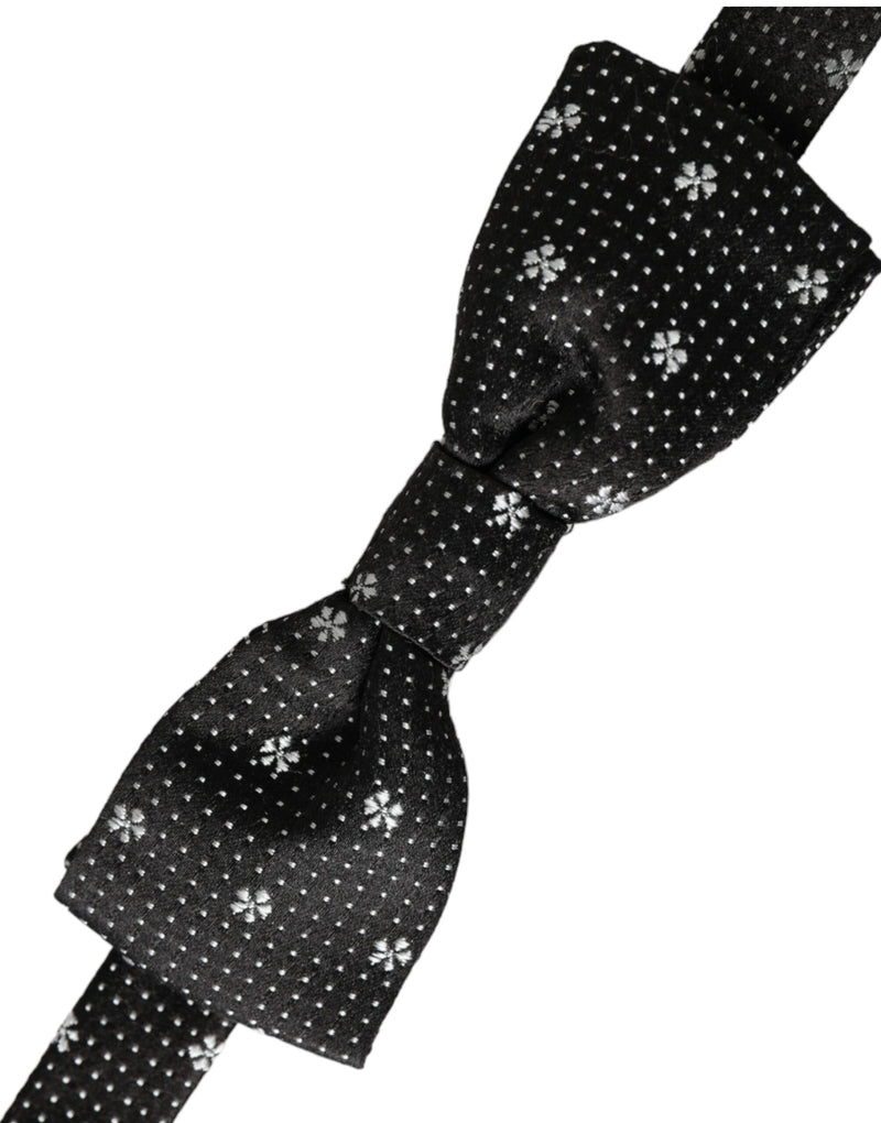 Nœud papillon ajustable en soie noire à motif floral Dolce &amp; Gabbana pour homme