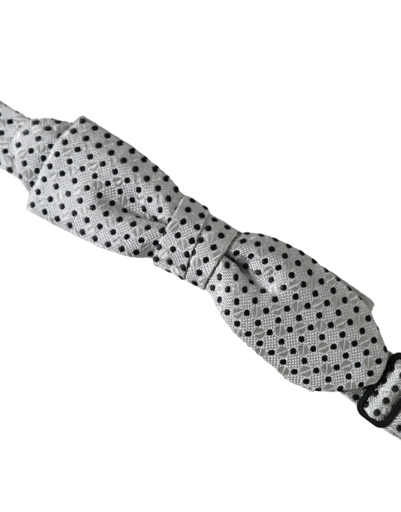 Dolce &amp; Gabbana Grijze Zijden Polka Dot Verstelbare Hals Heren Papillon Strik