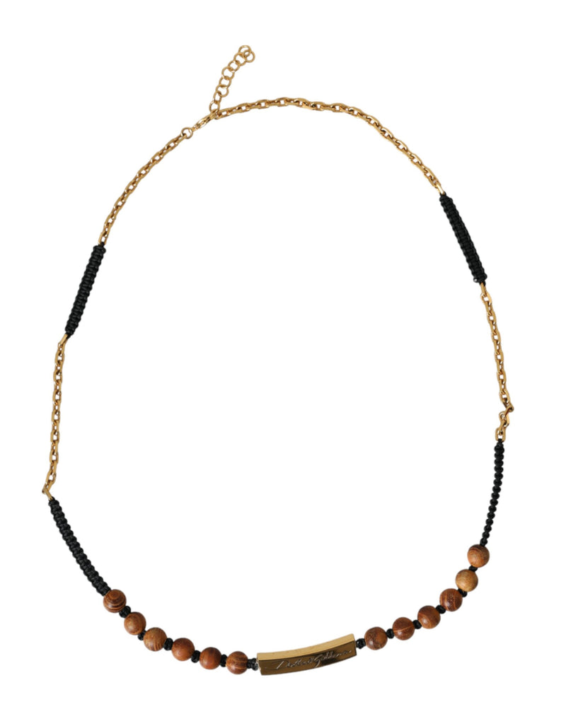 Pendentif Dolce & Gabbana avec logo en perles de bois et or noir