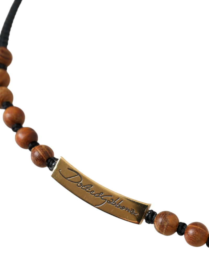 Pendentif Dolce & Gabbana avec logo en perles de bois et or noir