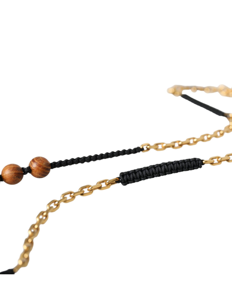 Pendentif Dolce & Gabbana avec logo en perles de bois et or noir