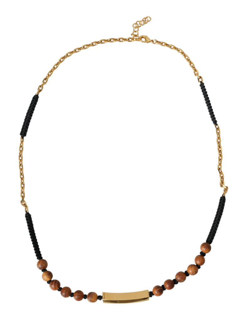 Pendentif Dolce & Gabbana avec logo en perles de bois et or noir
