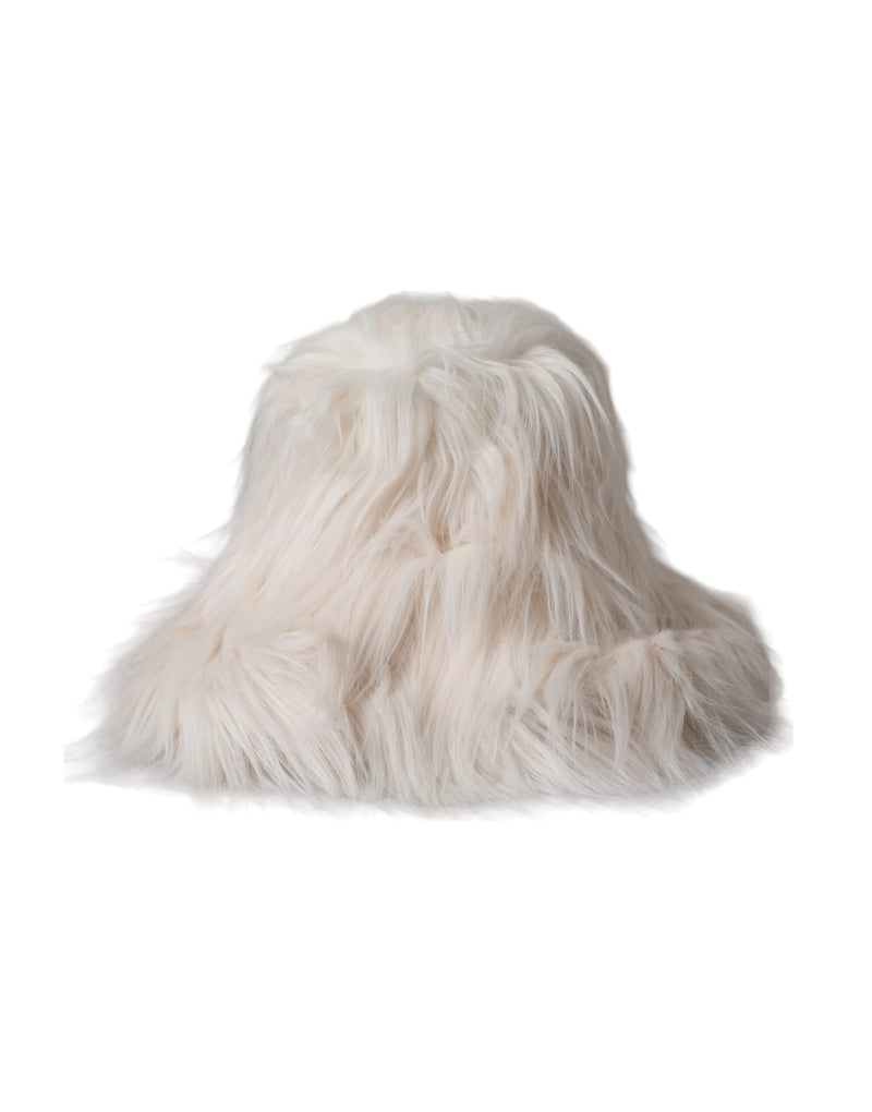 Dolce & Gabbana Off White Acrylic Fur Women's Bucket Hat
