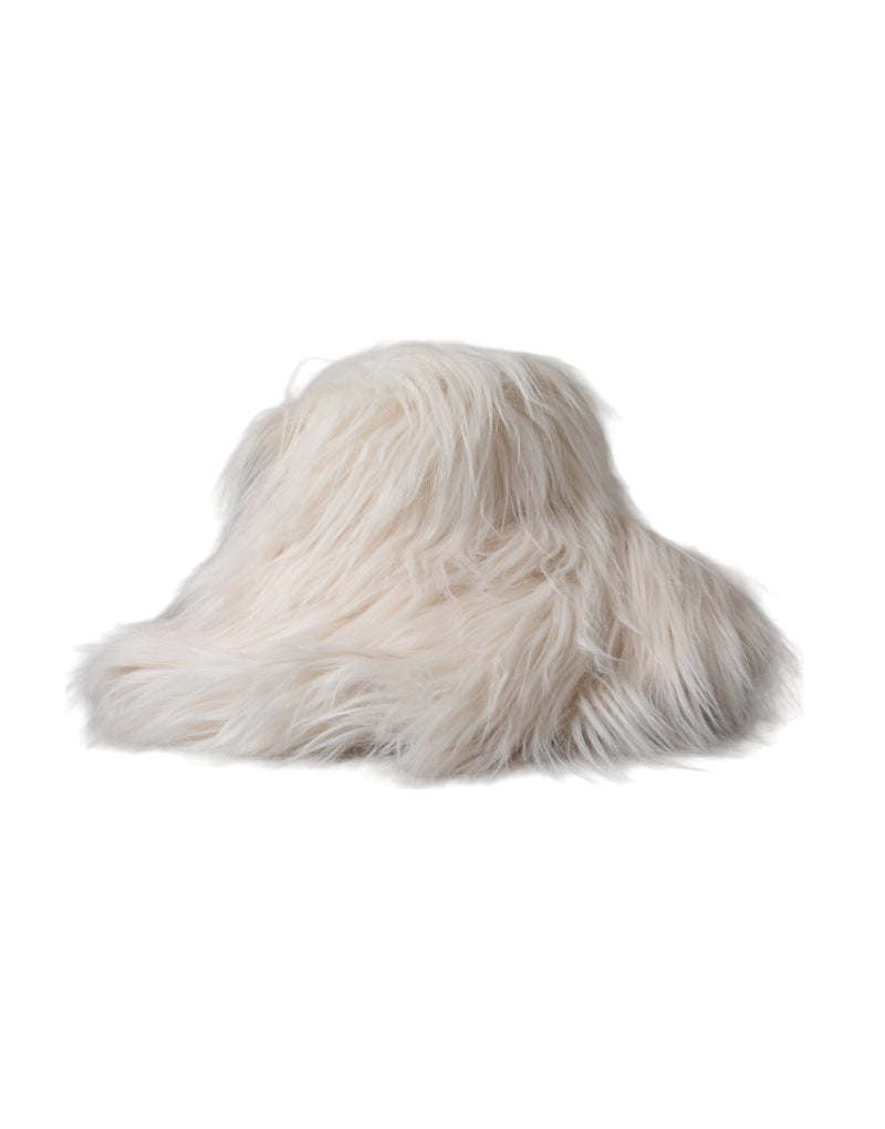Dolce & Gabbana Off White Acrylic Fur Women's Bucket Hat