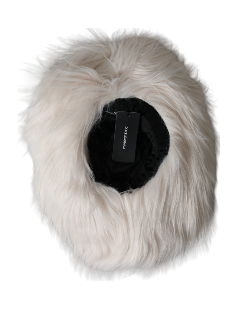Dolce & Gabbana Off White Acrylic Fur Women's Bucket Hat