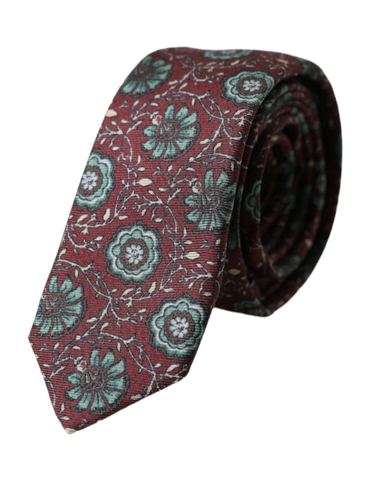 Dolce &amp; Gabbana Maroon Floral 100% Zijden Verstelbare Heren Stropdas