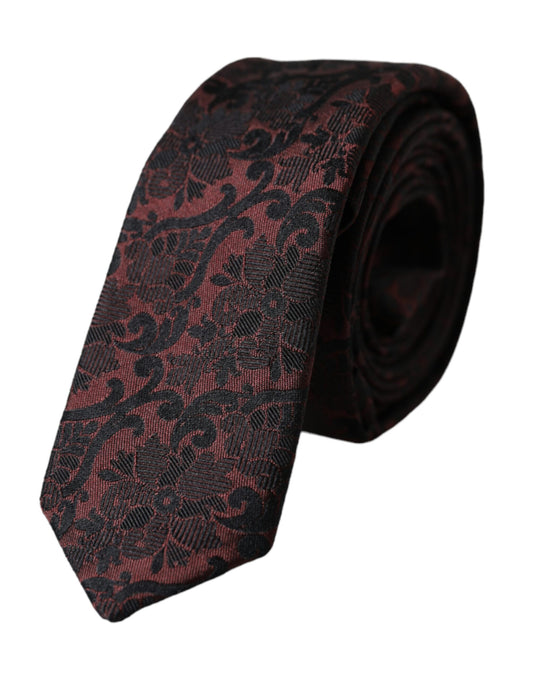Dolce &amp; Gabbana Maroon Floral Fantasy Zijden Verstelbare Heren Stropdas