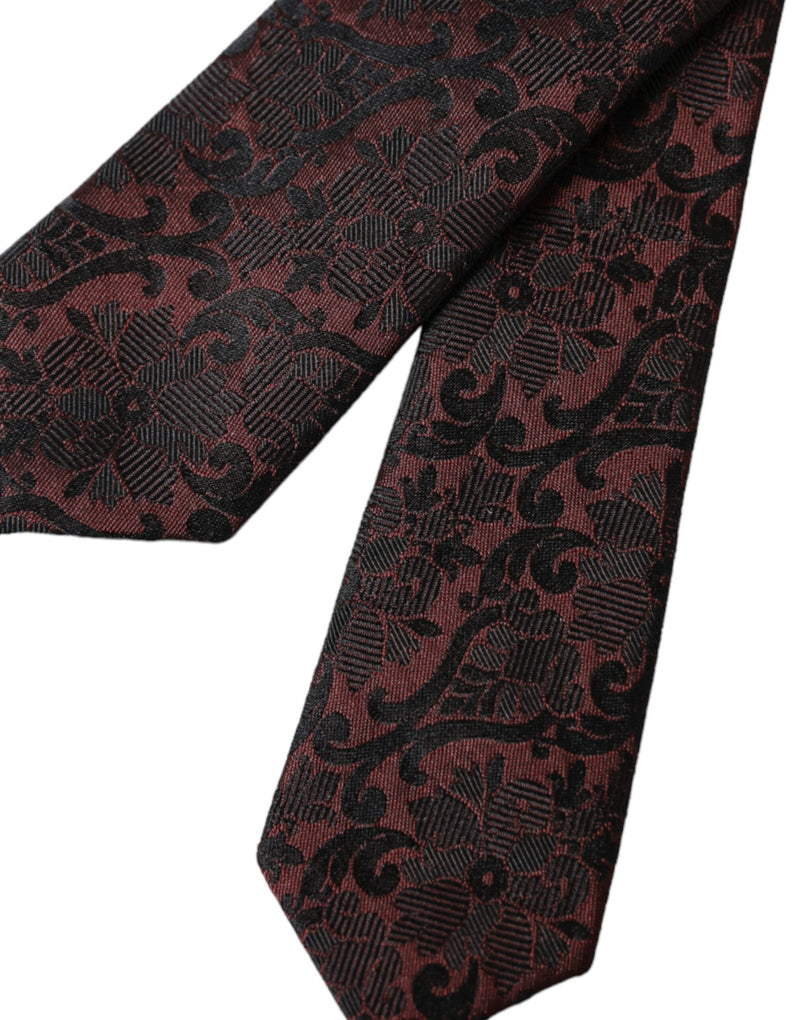 Cravate ajustable en soie marron à motif floral fantaisie Dolce &amp; Gabbana pour homme