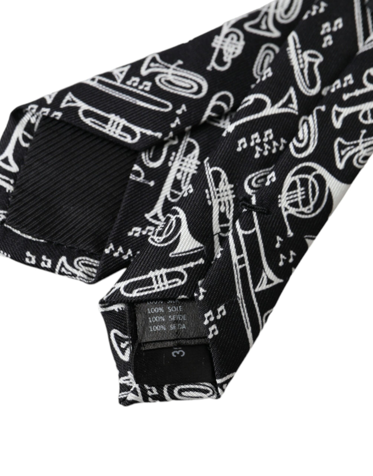 Cravate ajustable en soie noire à imprimé trompette Dolce &amp; Gabbana