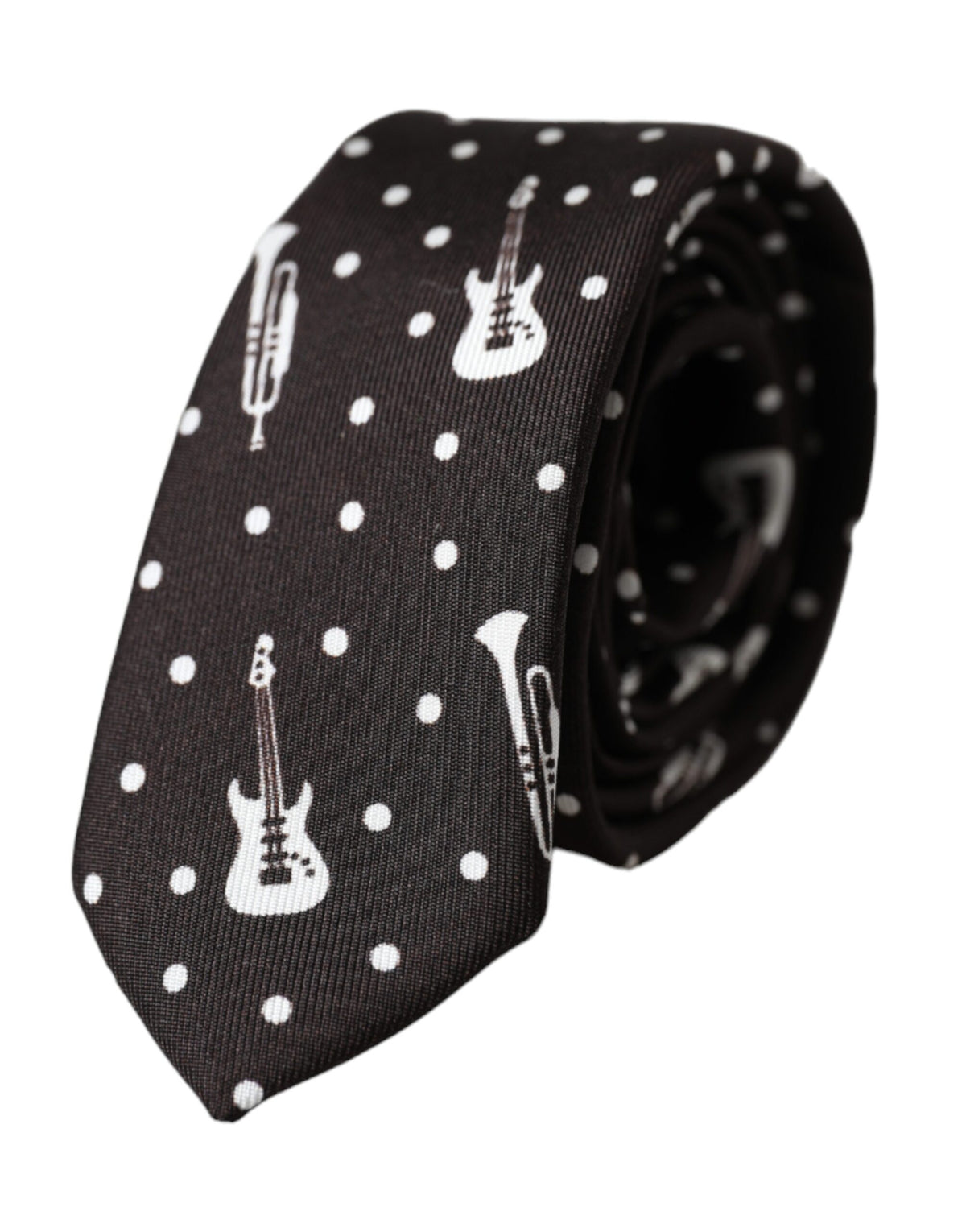 Cravate ajustable en soie noire à imprimé guitare Dolce &amp; Gabbana