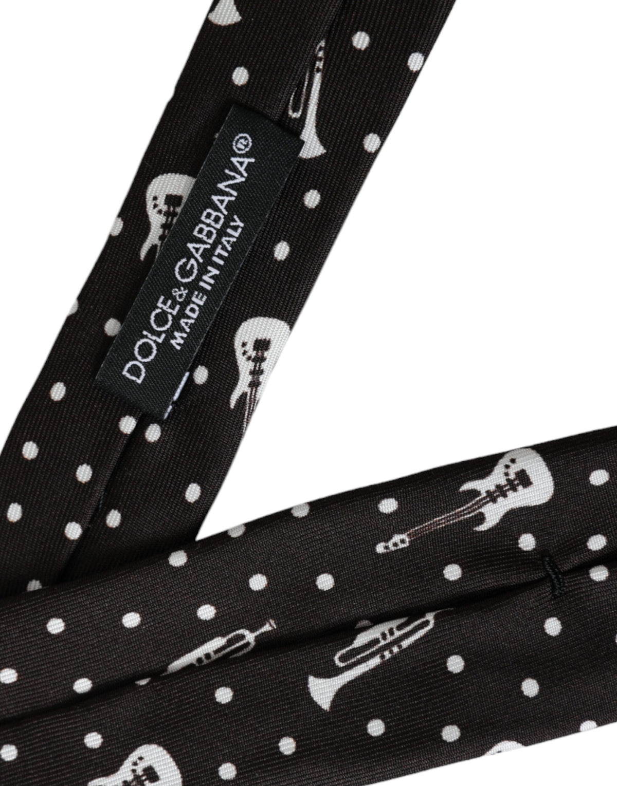Cravate ajustable en soie noire à imprimé guitare Dolce &amp; Gabbana