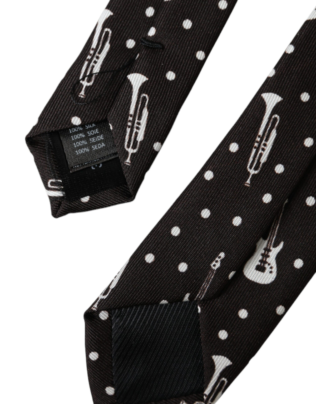 Cravate ajustable en soie noire à imprimé guitare Dolce &amp; Gabbana