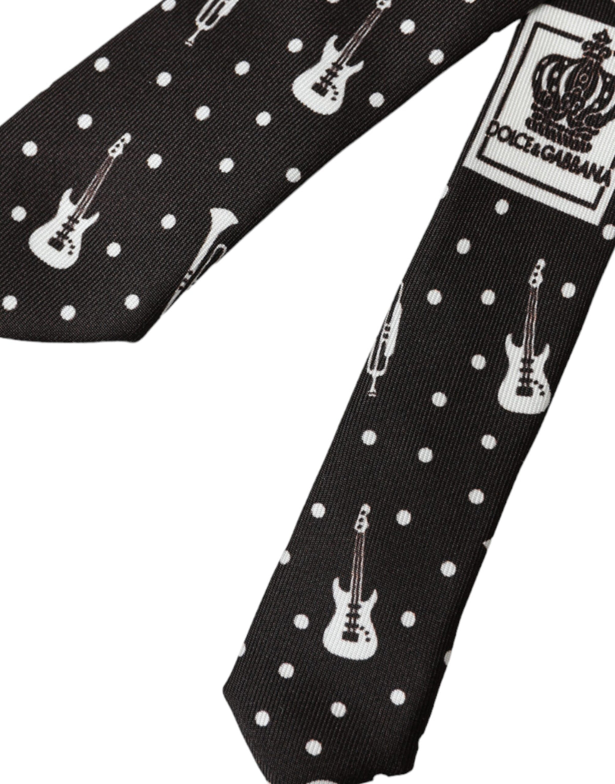 Cravate ajustable en soie noire à imprimé guitare Dolce &amp; Gabbana
