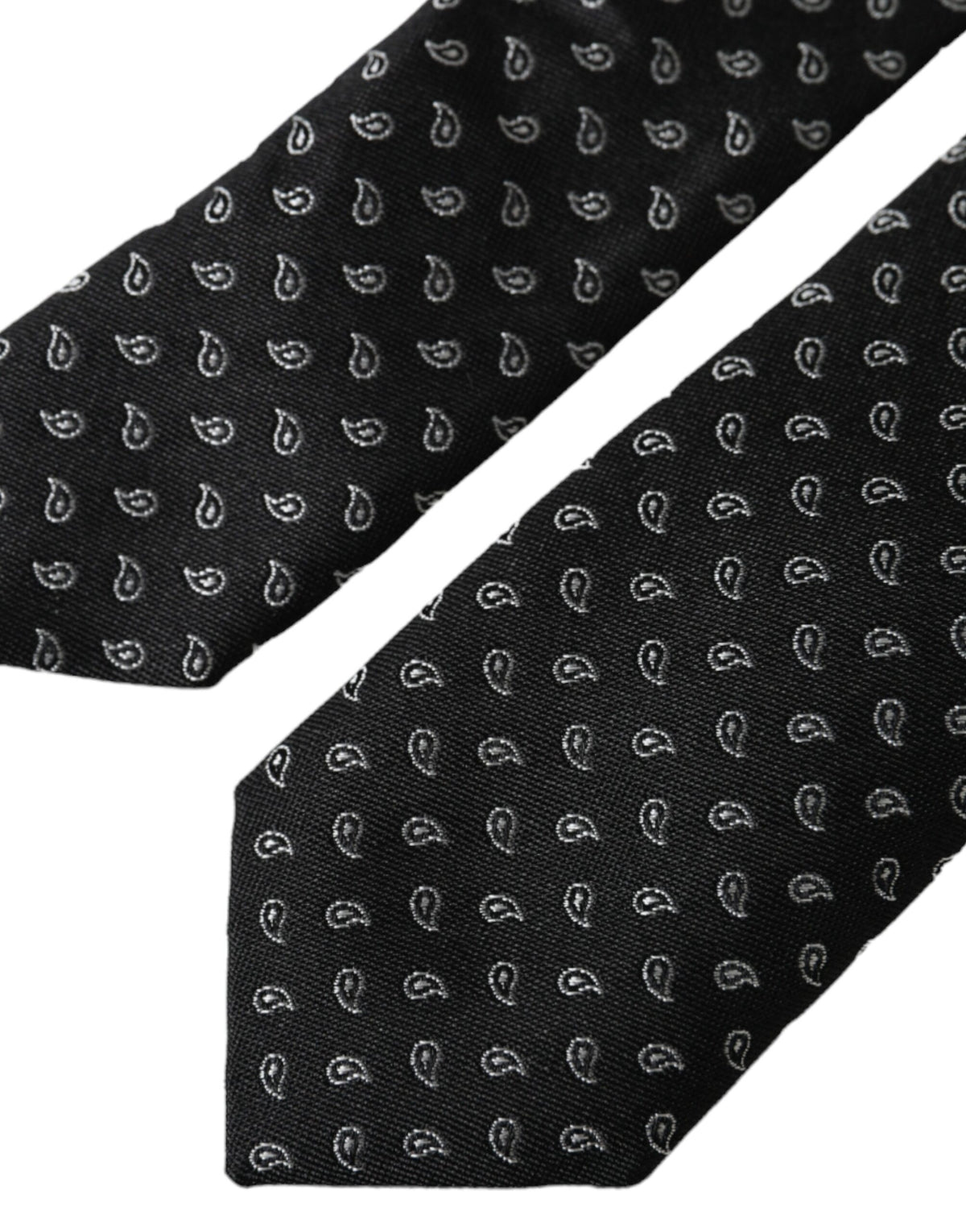 Cravate ajustable en soie à motifs jacquard noir Dolce &amp; Gabbana pour homme