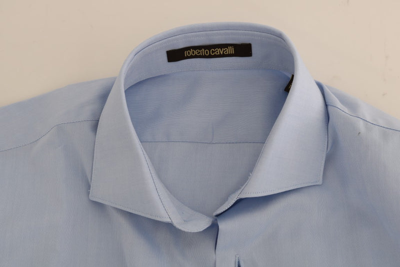 Cavalli lichtblauw katoenen slim fit overhemd