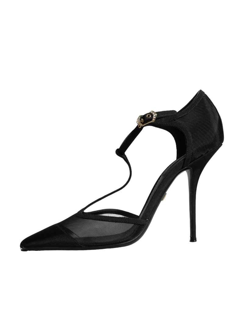 Dolce & Gabbana Black Mesh T-strap Stiletto High Heels