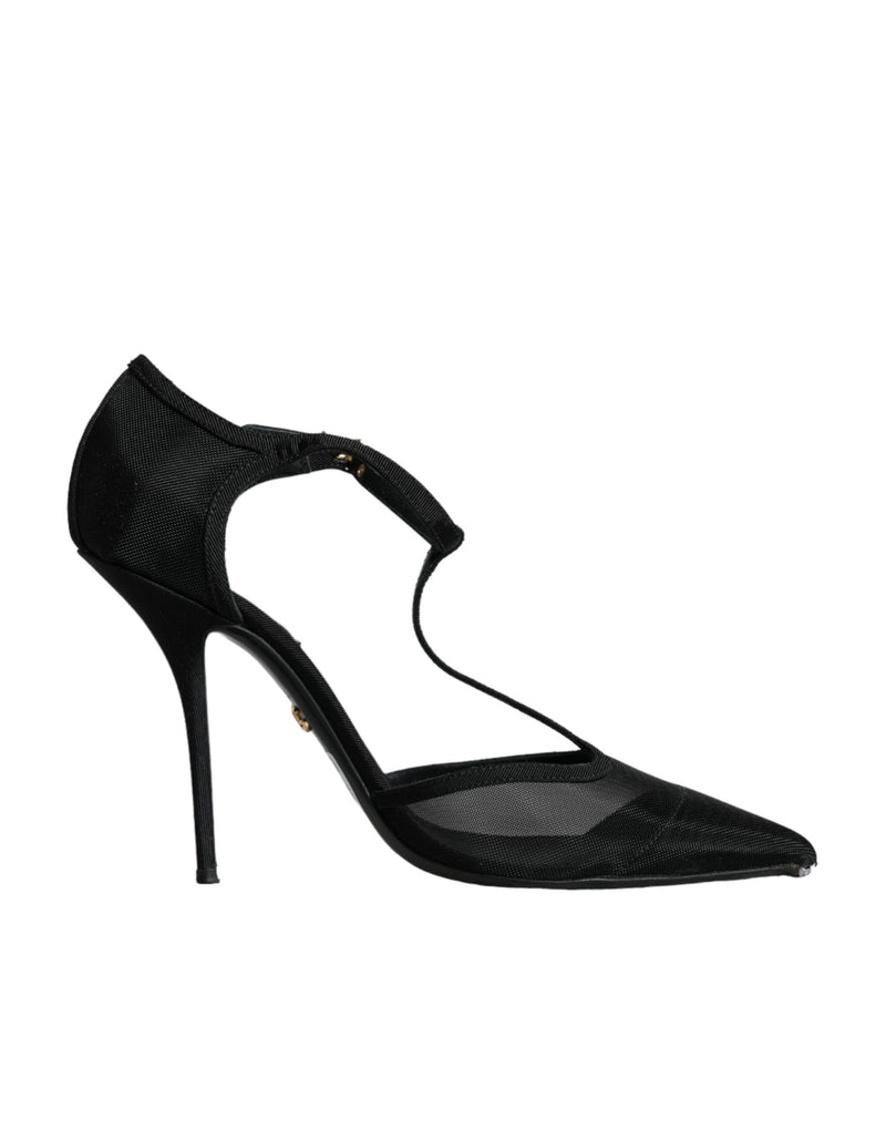 Dolce & Gabbana Black Mesh T-strap Stiletto High Heels