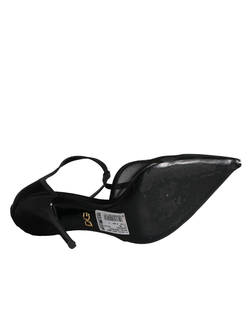 Dolce & Gabbana Black Mesh T-strap Stiletto High Heels