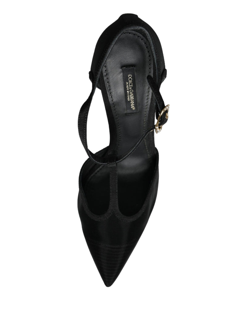 Dolce & Gabbana Black Mesh T-strap Stiletto High Heels