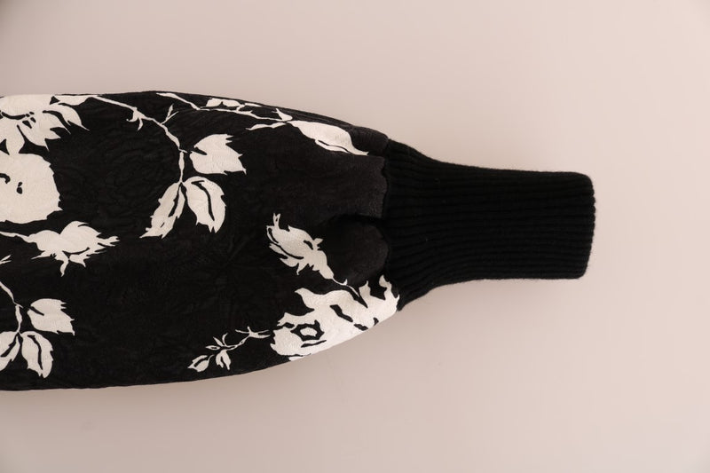 Pull Dolce &amp; Gabbana en fourrure noire, brocart floral et fermeture éclair