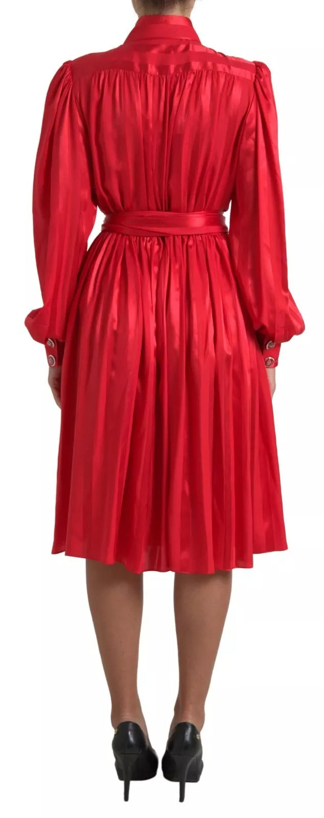 Robe Midi en Soie Rouge à Boutons et Ceinture Dolce & Gabbana