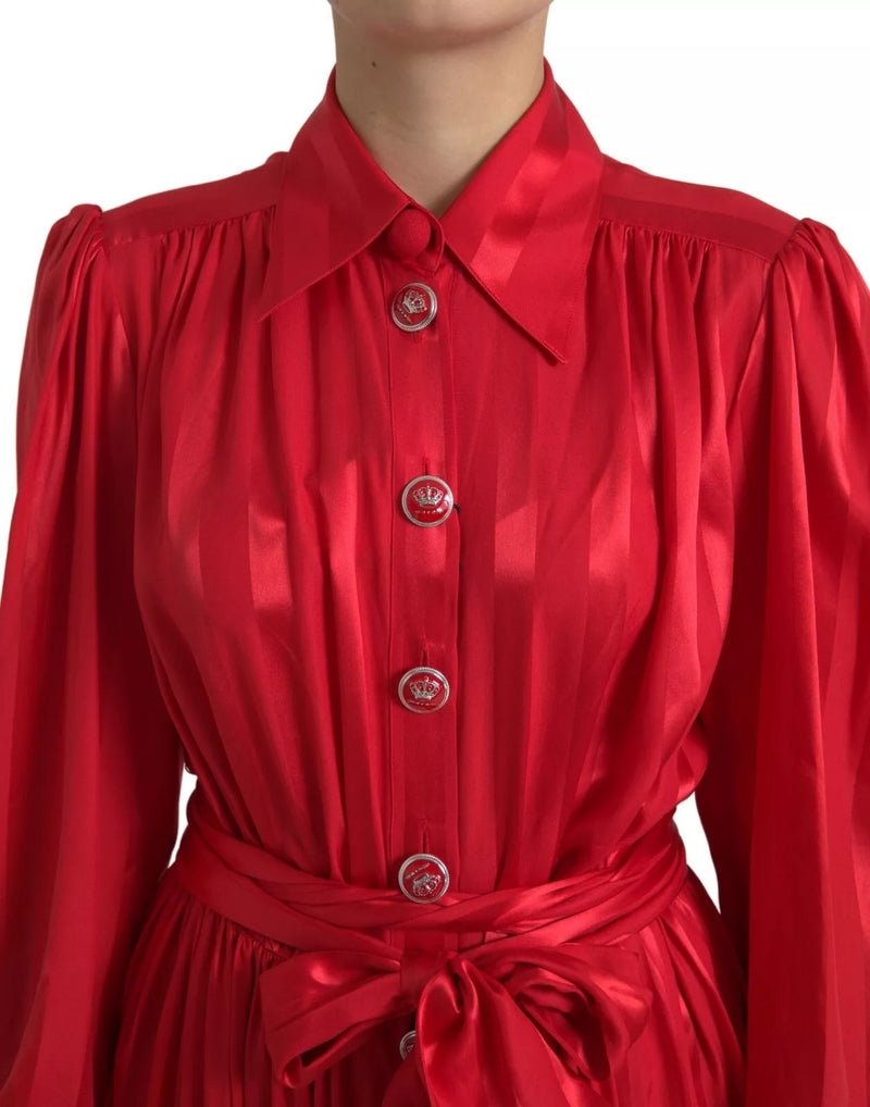 Robe Midi en Soie Rouge à Boutons et Ceinture Dolce & Gabbana