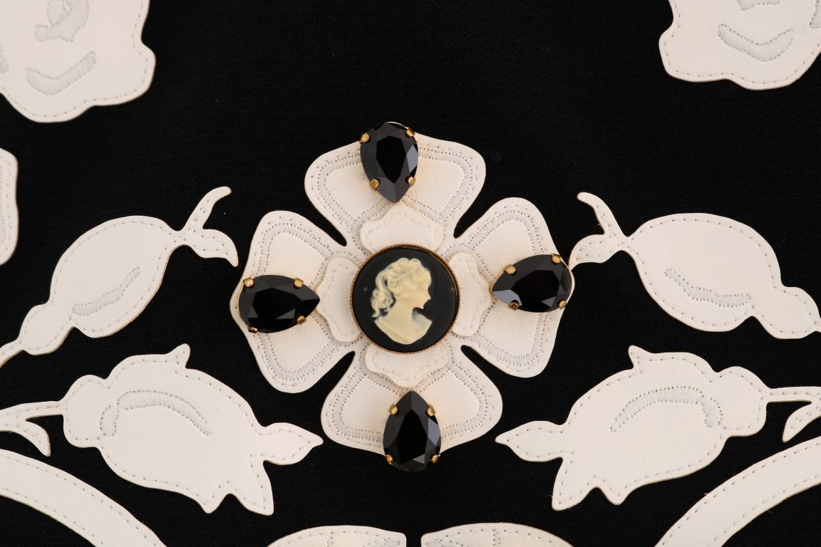 Jupe crayon Dolce &amp; Gabbana noire à cristaux et fleurs