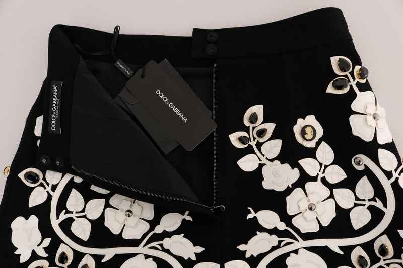 Jupe crayon Dolce &amp; Gabbana noire à cristaux et fleurs