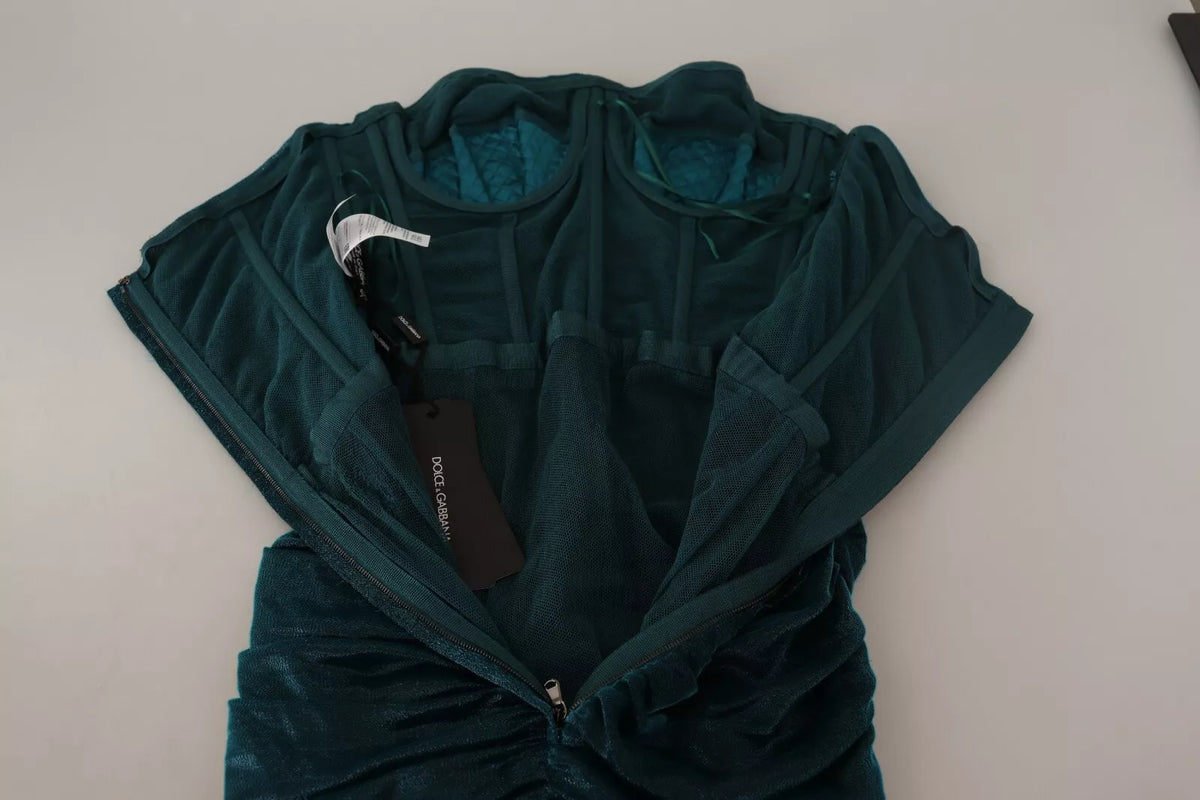 Robe Midi Drapée Bustier Turquoise Dolce & Gabbana