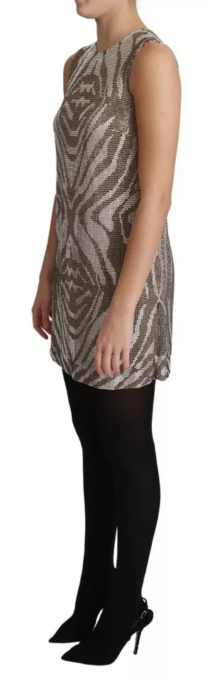 Dolce & Gabbana Robe Mini Zebra en Cristaux Marron et Argent