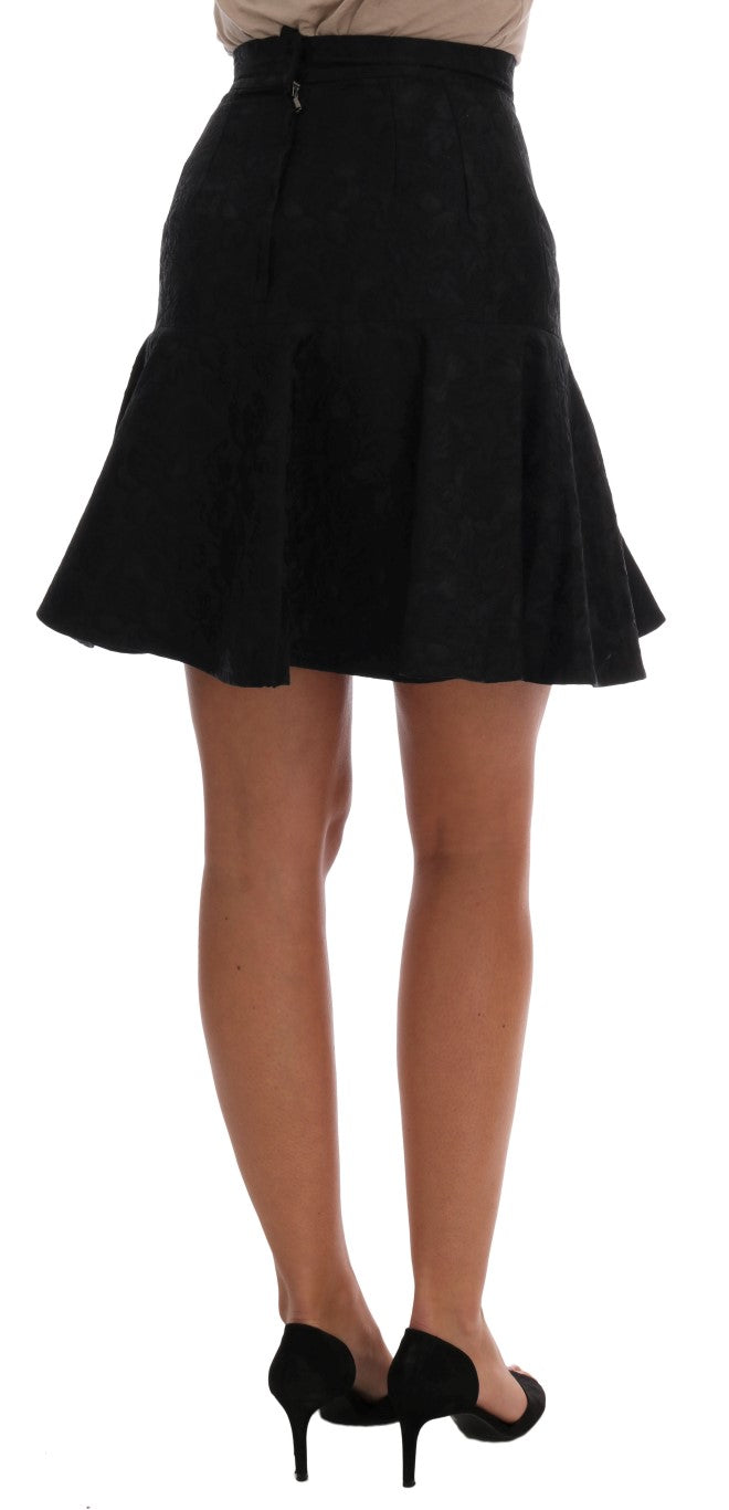 Jupe trapèze Dolce &amp; Gabbana en soie jacquard noire à motif floral