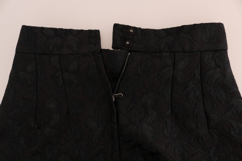 Jupe trapèze Dolce &amp; Gabbana en soie jacquard noire à motif floral