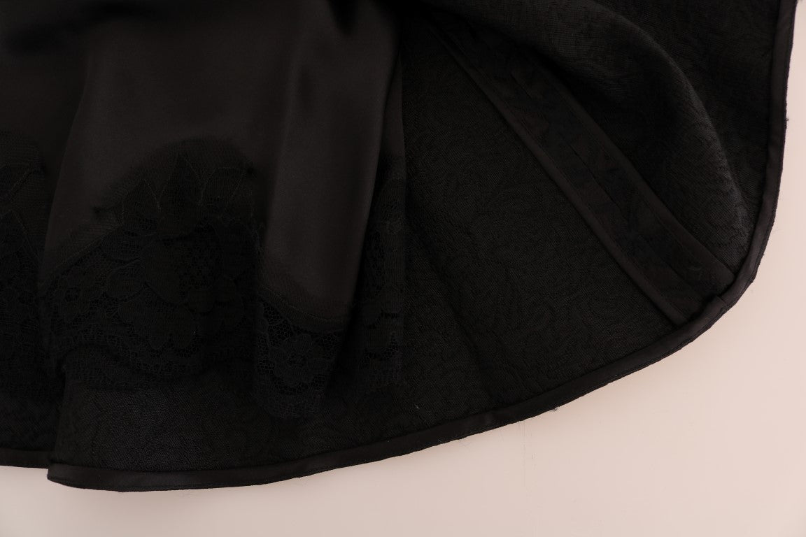 Jupe trapèze Dolce &amp; Gabbana en soie jacquard noire à motif floral