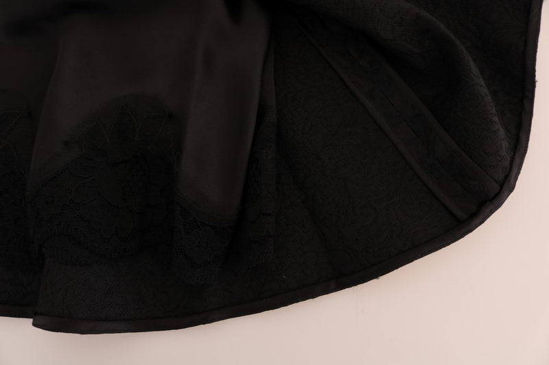 Jupe trapèze Dolce &amp; Gabbana en soie jacquard noire à motif floral