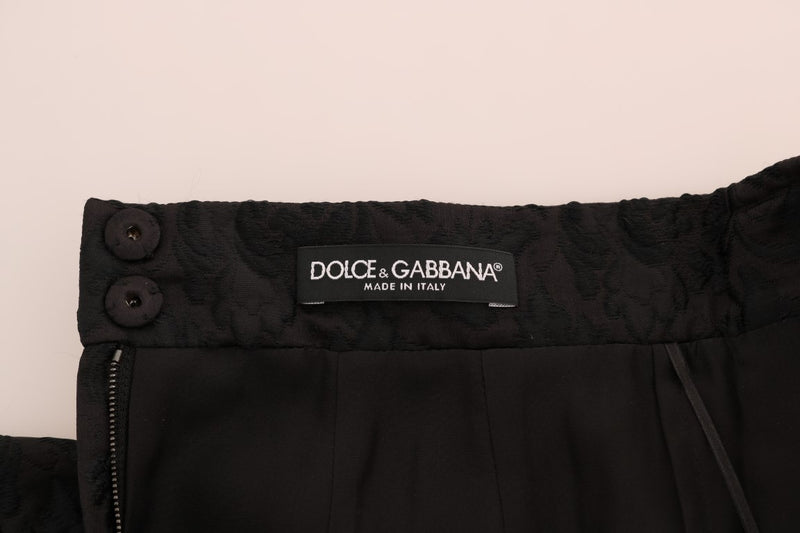 Jupe trapèze Dolce &amp; Gabbana en soie jacquard noire à motif floral