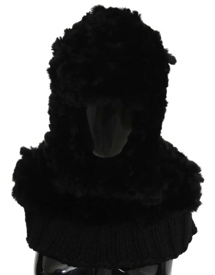 Dolce & Gabbana Écharpe à Capuche en Fourrure de Renard Argenté et Cachemire Noir