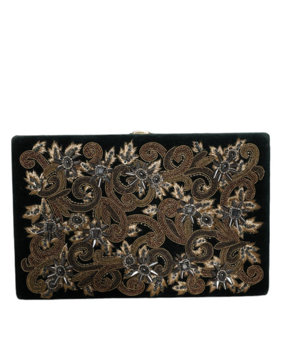 Dolce & Gabbana Zwarte Fluwelen Clutch met Gouden Frame, Avondfeesttas