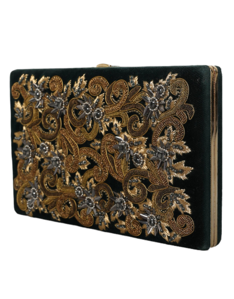Dolce & Gabbana Black Velvet Gold Frame Clutch Evening Purse