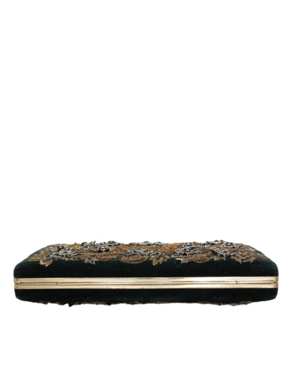 Dolce & Gabbana Zwarte Fluwelen Clutch met Gouden Frame, Avondfeesttas