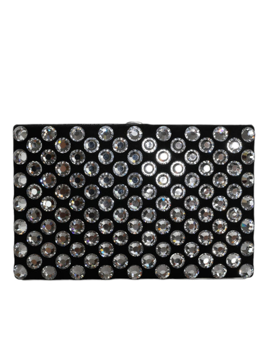 Dolce & Gabbana Black Velvet Crystal Clutch Evening Bag