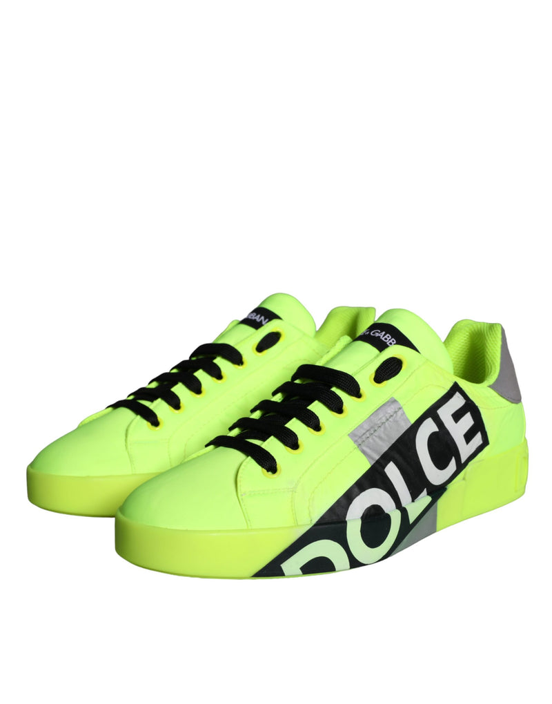 Dolce & Gabbana Neon Green Logo Tape Low Top Sneakers