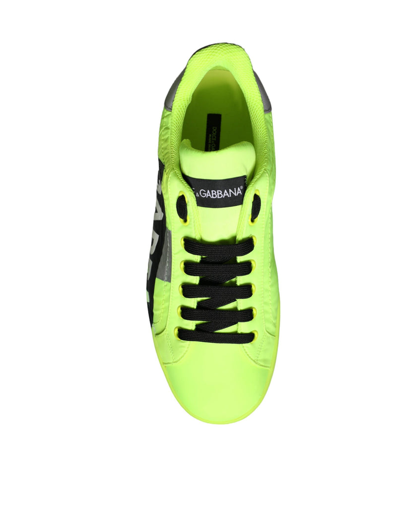 Dolce & Gabbana Neon Green Logo Tape Low Top Sneakers